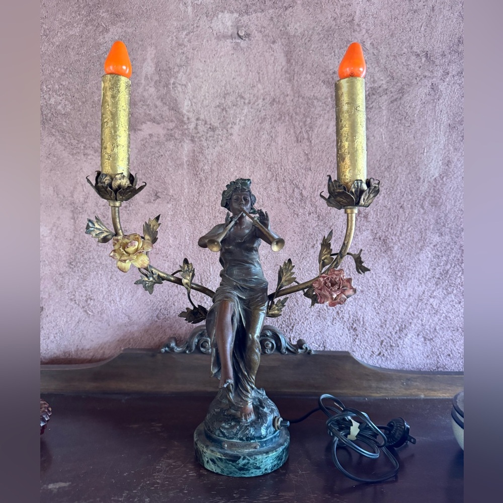 French Danseuse Par Rigual Patinated Metal Figural Sculpture Lamp Base A. Caise